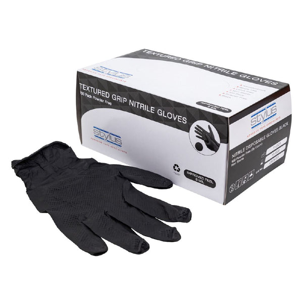Black Textured Grip Nitrile Gloves