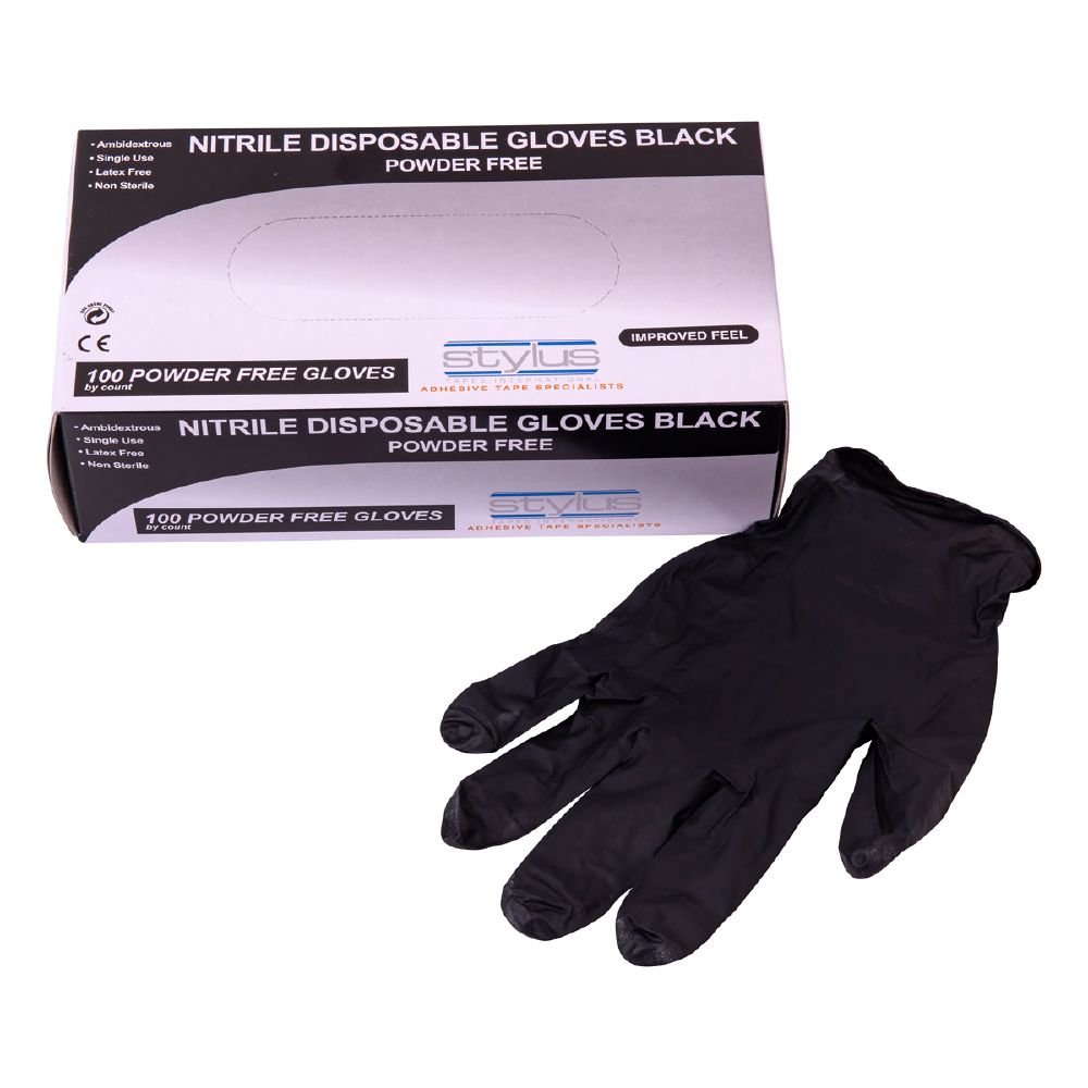 Black Heavy Duty Nitrile Gloves - Medium - Pack and Stick