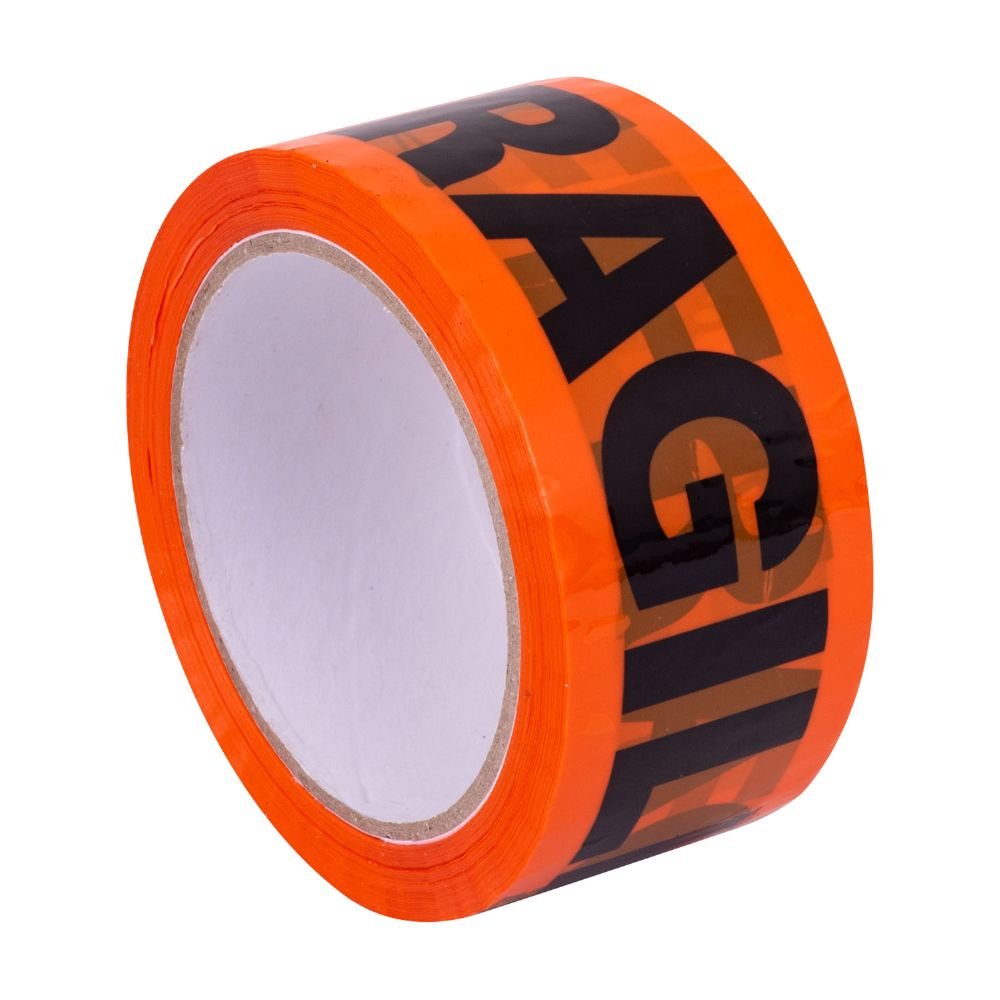 Fragile Packaging Tape - Black on Fluro Orange - SP101 - 48mm X 66m - Pack and Stick