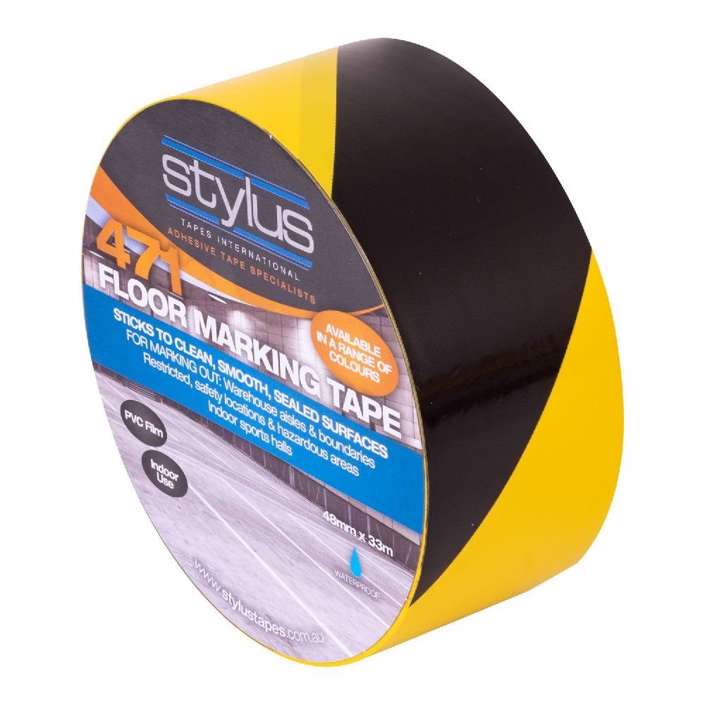 Stylus 471 Line Marking Tape - Yellow/Black - 48mm X 33m - Pack and Stick