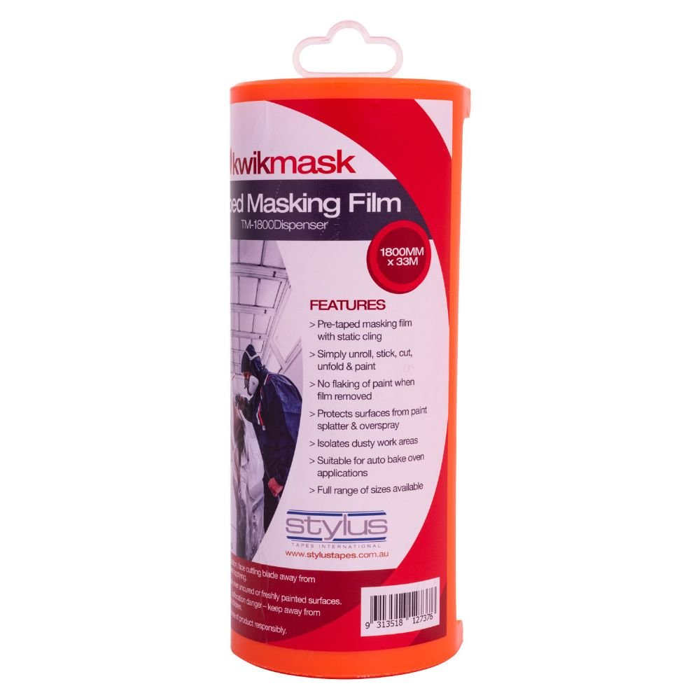 Kwikmask 3 Day Automotive Taped Masking Film - 1800MM X 33M - Dispenser - Pack and Stick