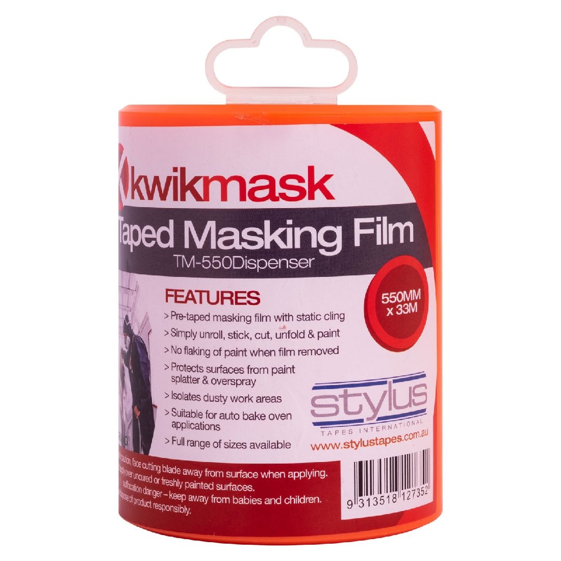 Kwikmask 3 Day Automotive Taped Masking Film - 550MM X 33M - Dispenser - Pack and Stick